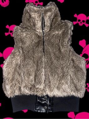 Ashley By 26 International Taupe Faux Fur Vest